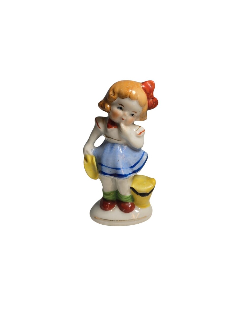 Occupied Made in Japan Hand Painted Girl with Bucket Shovel Red Bow Figurine
